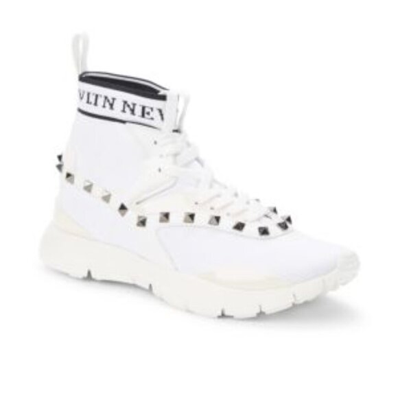 Valentino Garavani Shoes - Valentino Garavani White Rockstud High Top Sock Sneakers EU 38